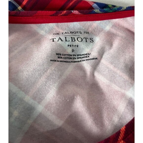Talbots Tee Long Sleeve Red Plaid Print Cotton Blend TShirt Women’s Petite P - Picture 6 of 7